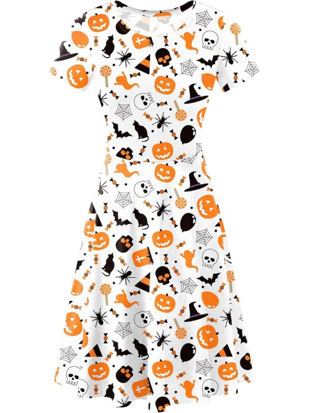 🎃Women's Pumpkin Bat Halloween Vintage Style Short Sleeves Printed Dresses